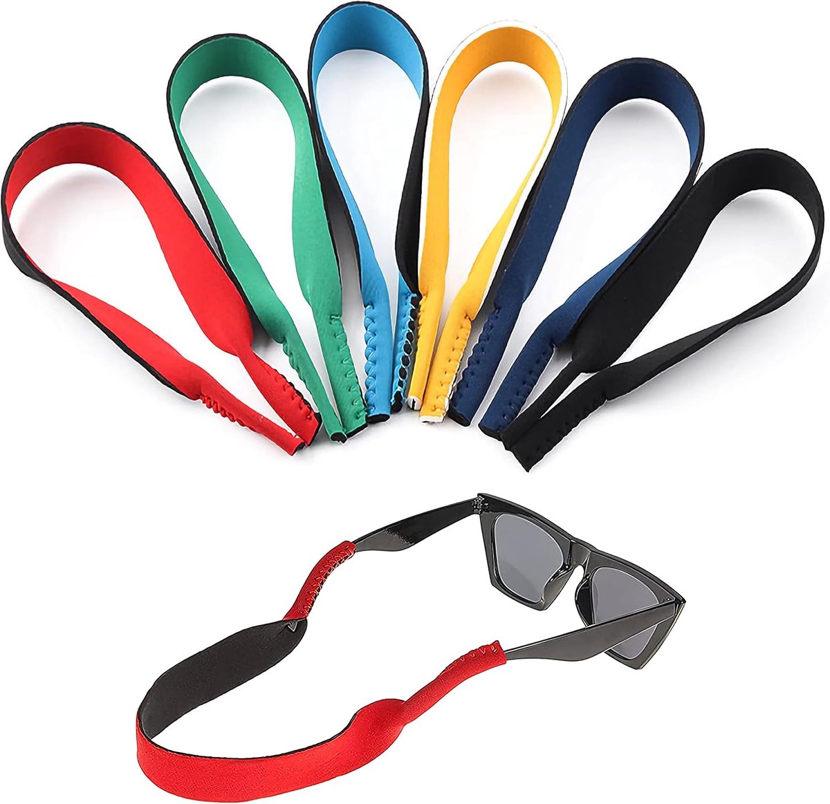 Neopreen elastische koord retainer strap band - 6 pack - anti-slip - ideaal voor sportbrillen en zonnebrillen - SnelShoppen