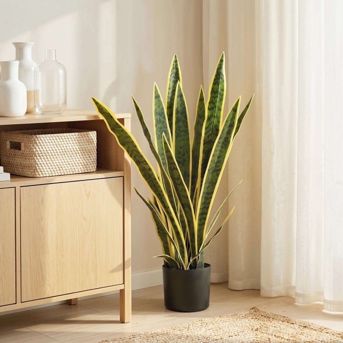Kunstplant In Pot Sansevieria 77 Cm Groen Polyethyleen Voor Binnen Woonkamer Slaapkamer Bureau Natuurlijke Uitstraling
