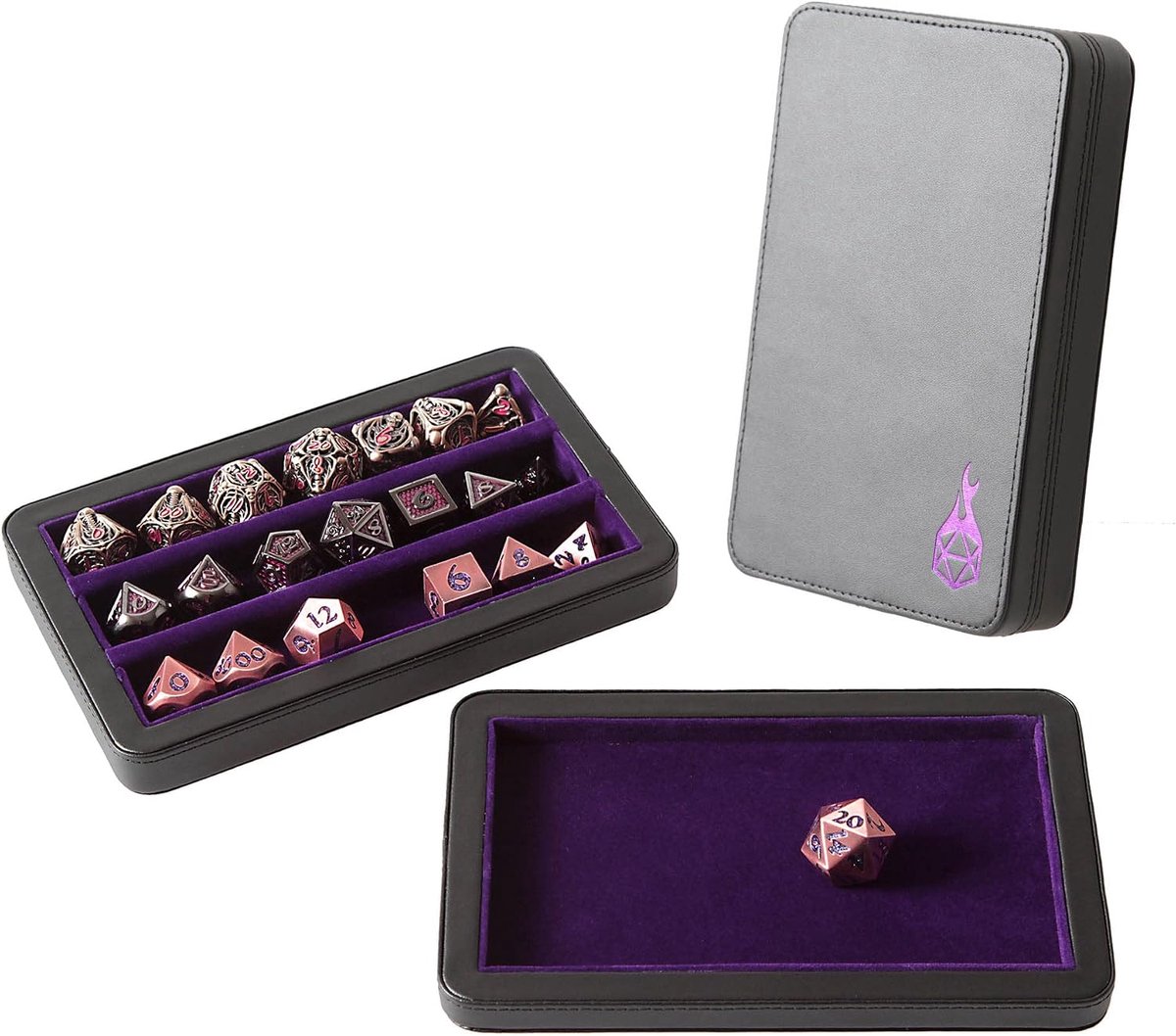 Dobbelsteentrommel 3 Rijen - Paars - Magnetische sluiting - Perfect voor RPG-spellen - ShopVlot