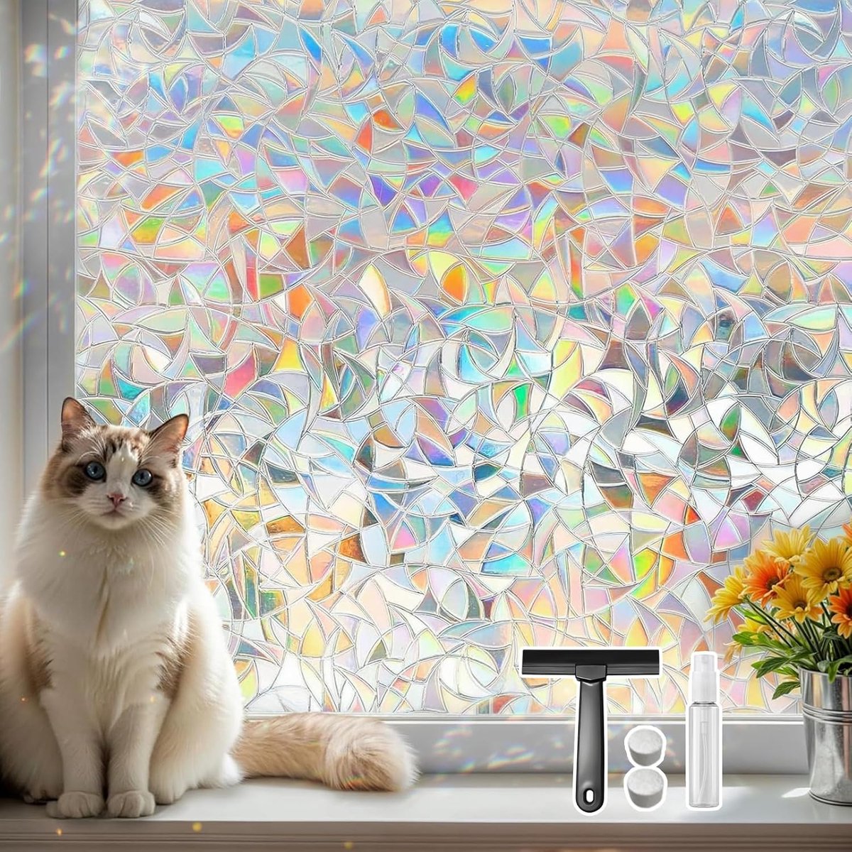 Privacy Film 44,3 x 200 cm - Zelfklevend - Anti-UV - Creëert een betoverend regenboogeffect - m-winkel