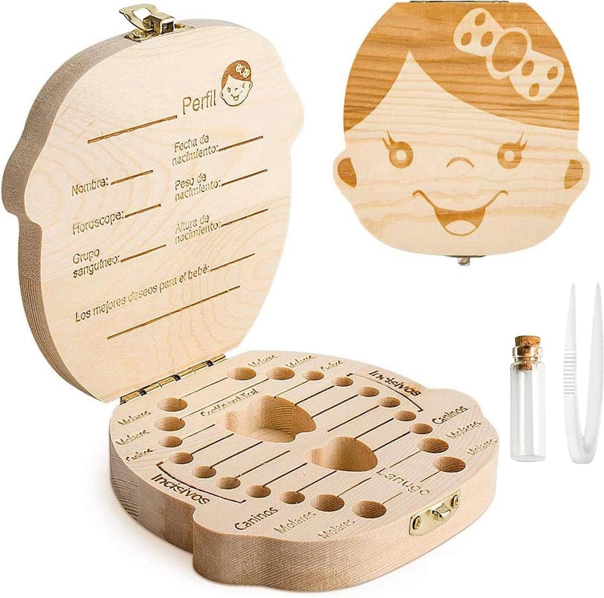 Tandenopslagdoos voor meisjes - Houten baby tanden box - Organiser voor melktanden en herinneringen - ShopVlot