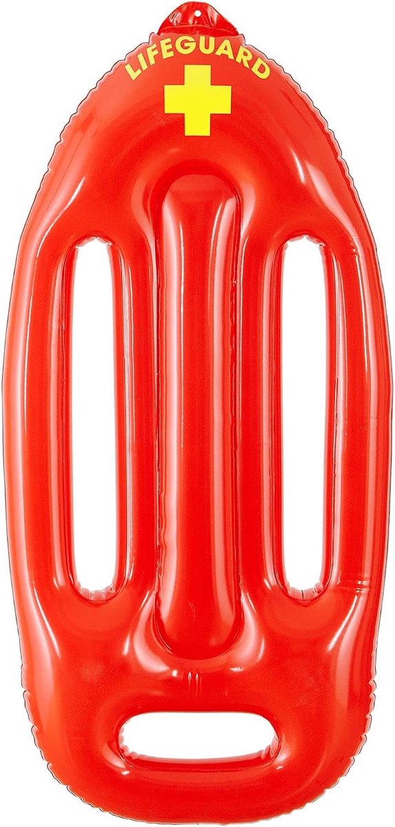Opblaasbare reddingsboei 73 cm - Rood met gele kruis - Accessoire voor redders - Perfect voor themafeesten - ShopVlot