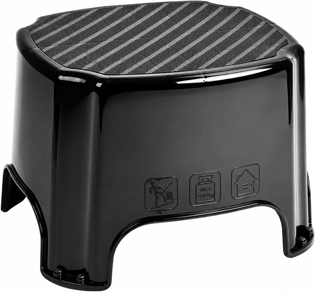 Plasticforte Solutions Opstapje - verhoog krukje - 1 trede - zwart - kunststof - 35 x 33 x 25 cm - tot 150 kg - caravan opstapje - trapje