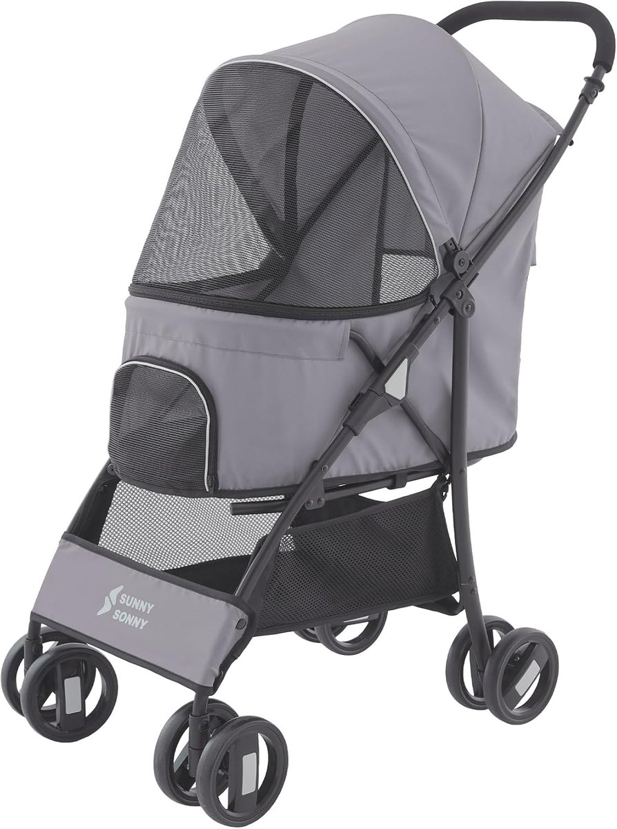 Hond- en kattenwandelwagen met weerbescherming - opvouwbaar - grijs - ideaal voor kleine huisdieren tot 15kg - ShopVlot