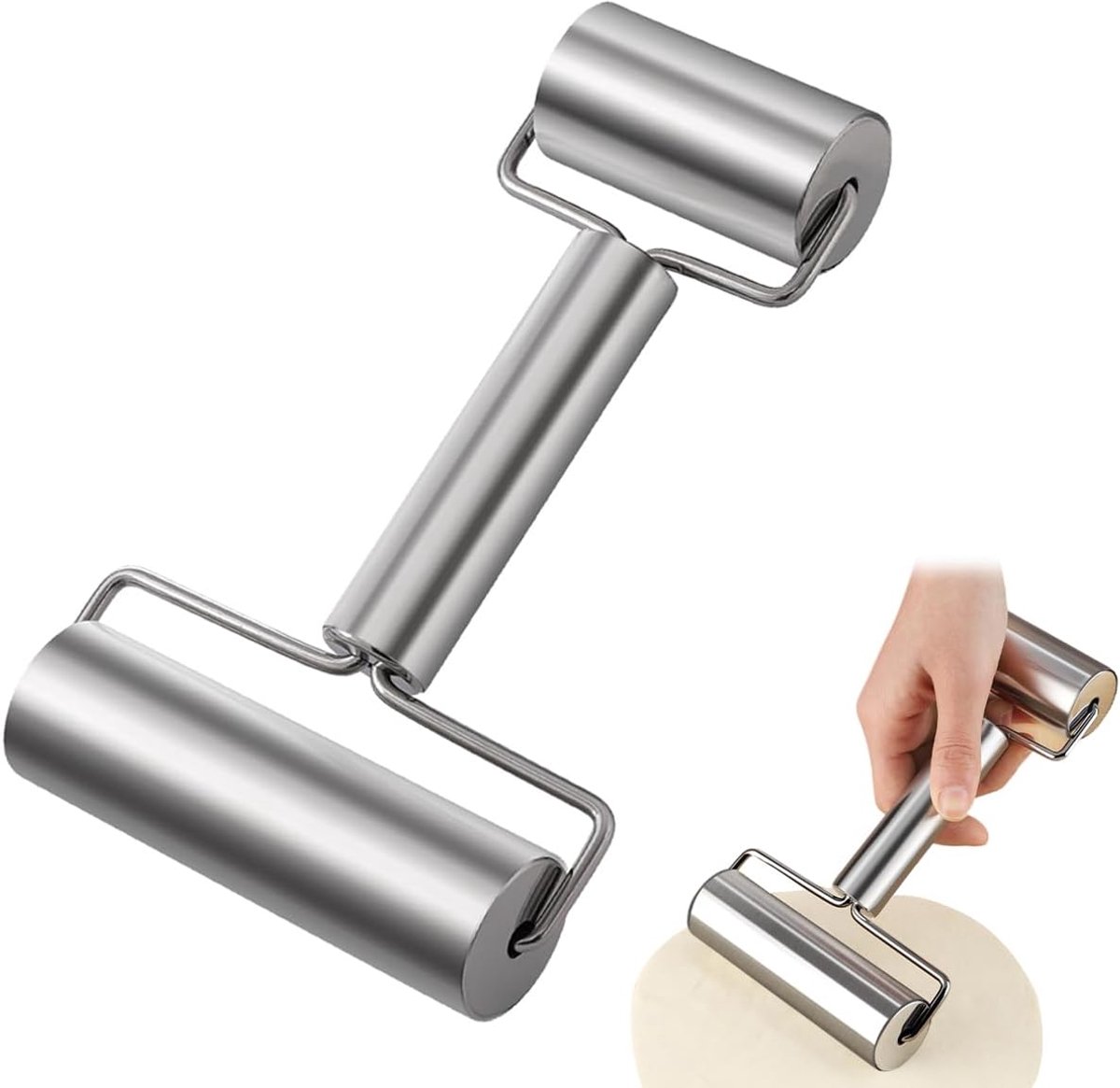 Deegroller set met 2 rollen - roestvrij staal - anti-aanbaklaag - ideaal voor het uitrollen van deeg - SnelShoppen