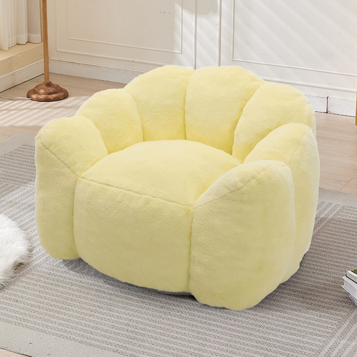 STILVORA Zitzak 110 x 110 x 68 cm - Lotusvormige Loungestoel Met Rugleuning - Voor Woonkamer En Slaapkamer - Velours Geel