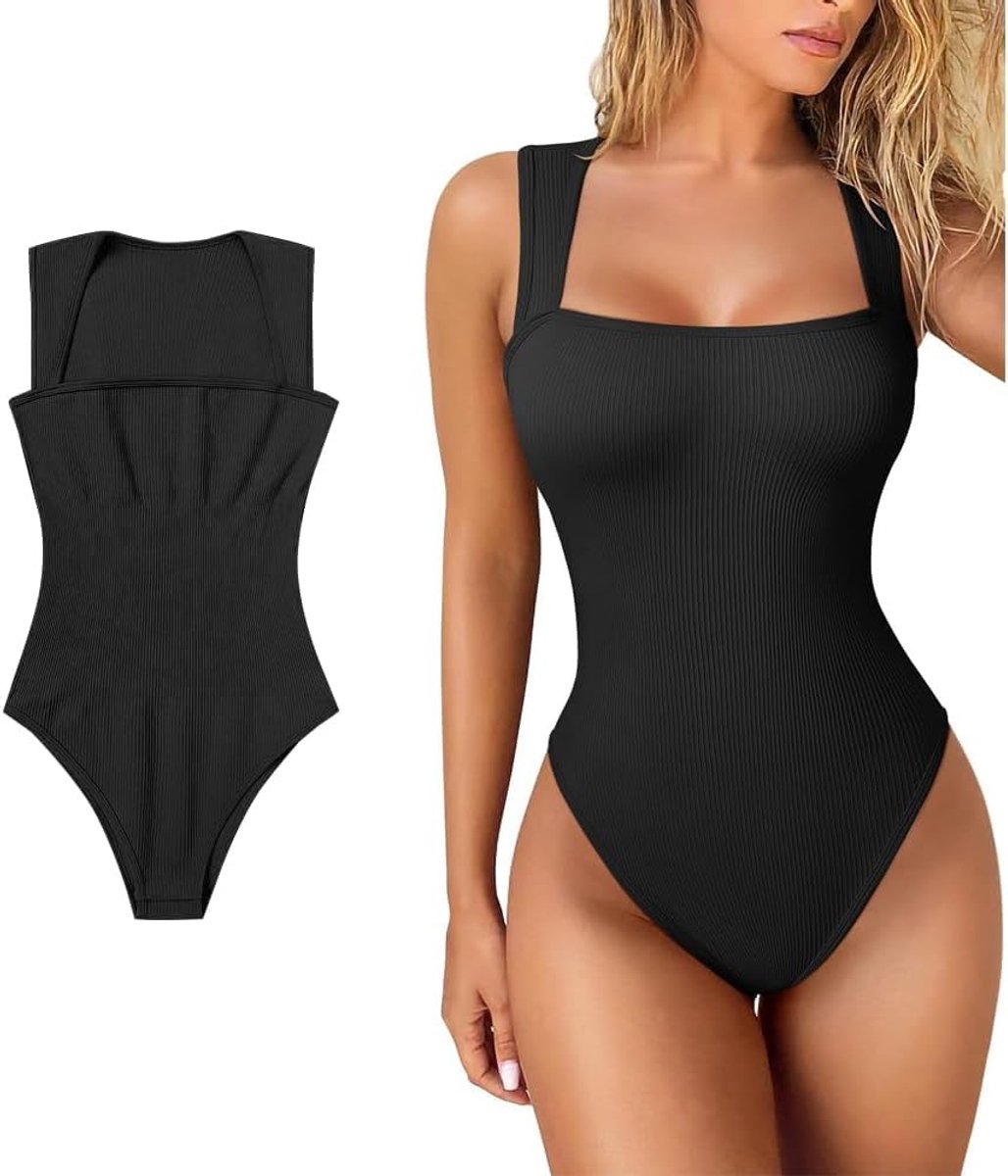 Mouwloze body dames - geribbeld - vierkante kraag - sexy uitstraling - SnelShoppen