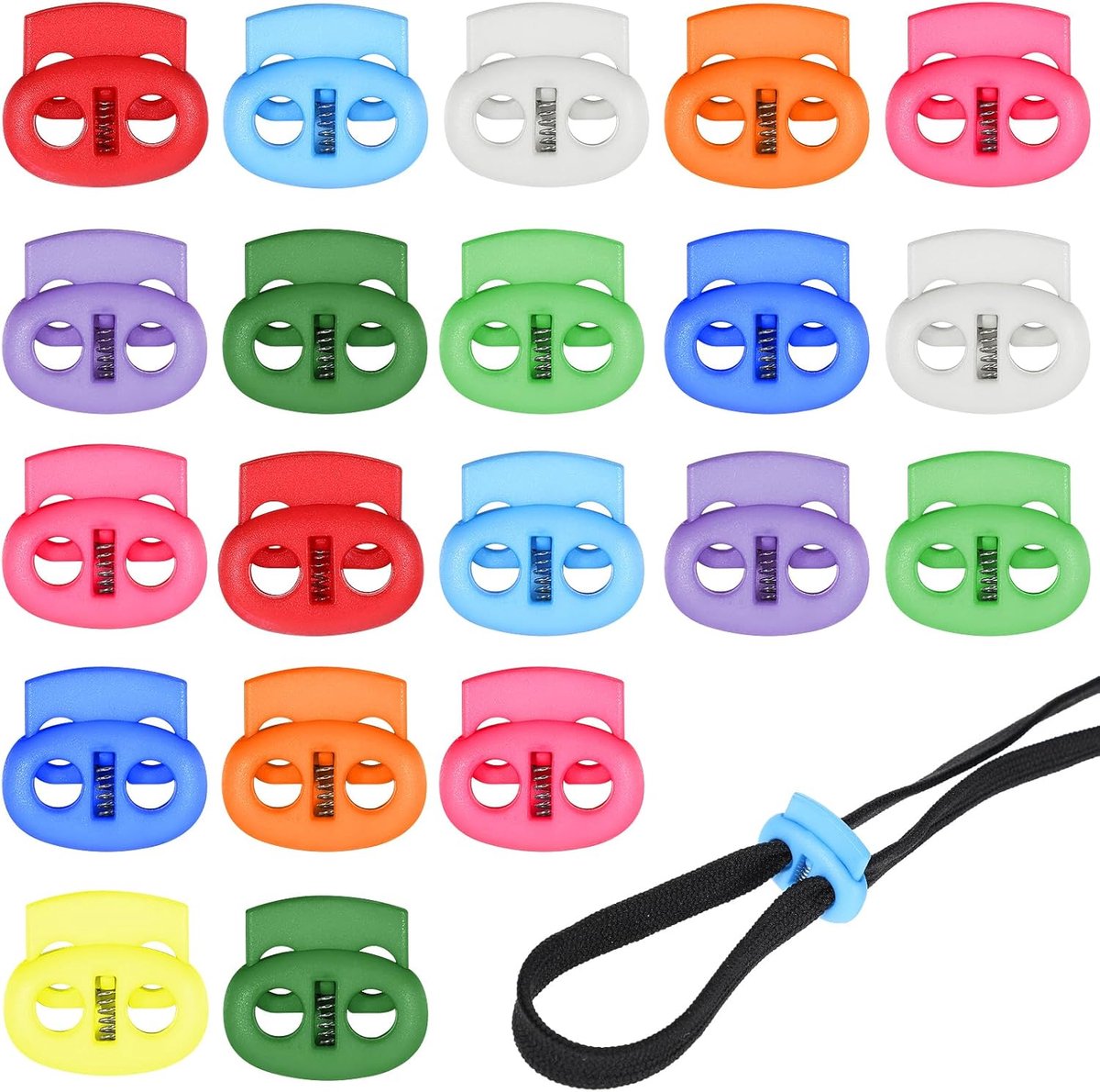 Cord stopper 2 gaten - kleurrijke kunststof - voor touw tot 5 mm - ideaal voor verstelbare koorden - SnelShoppen