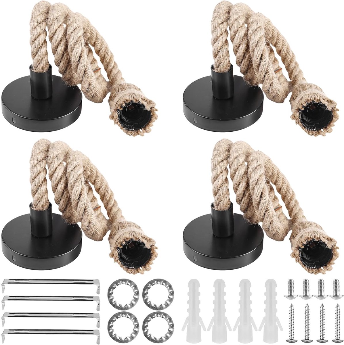 Lamphouder E27 met kabel - Retro jute touw - 100 cm lang - Perfect voor sfeervolle verlichting in huis - SnelShoppen