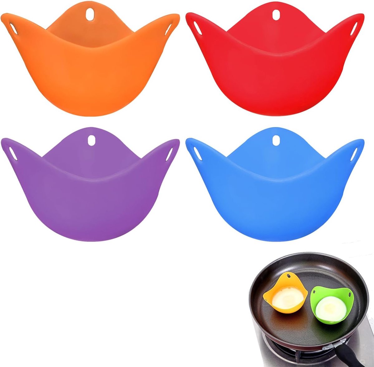 Siliconen Eierpocheerder 4 Stuks - Herbruikbare Pocheerbekers - BPA-vrij - Perfecte eieren in Airfryer en Magnetron - SnelShoppen