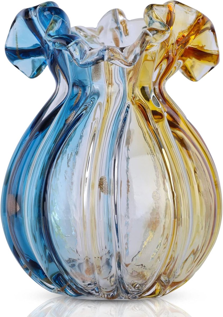 Glazen vaas met brede opening - mondgeblazen - uniek design - perfect voor kunstbloemen - ShopVlot