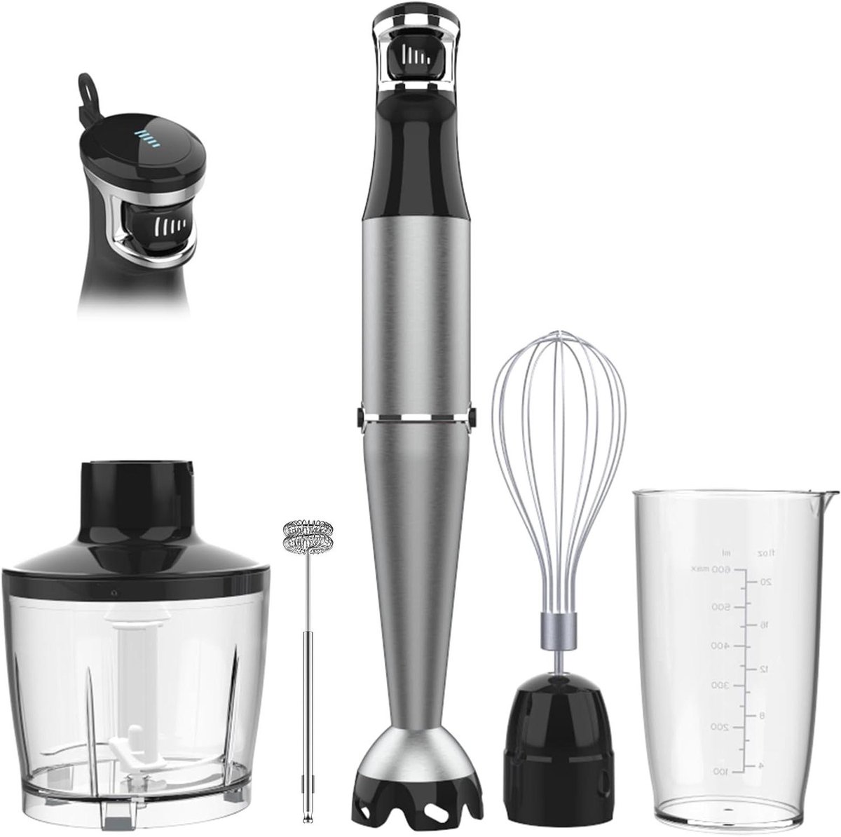 Hand Blender - Mixer Staafmixer - Smoothies Maken - 1100W Krachtige Motor - 500 ml - Zilver