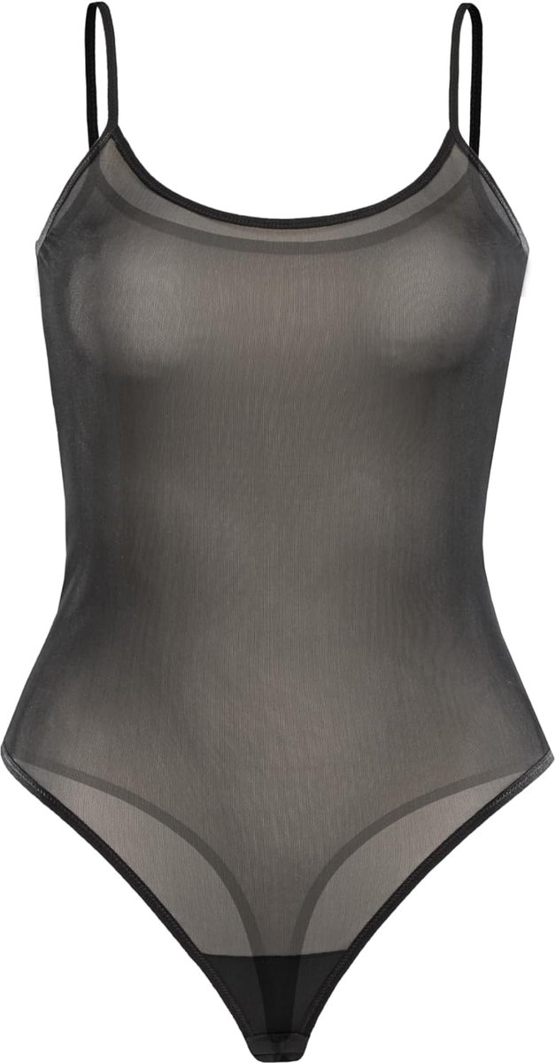 Dames Mesh Thong Bodysuit XL - Zwart - Spaghettibandjes - Perfect voor een sexy outfit - SnelShoppen