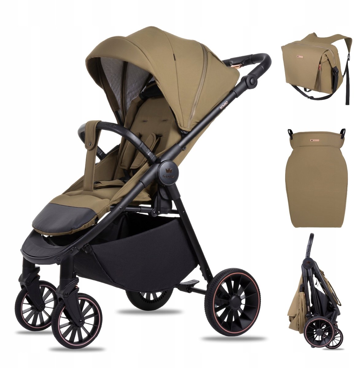 Babylux Buggy Kinderwagen ROMBO Reisbuggy met Ligfunctie, Kleur: Olive
