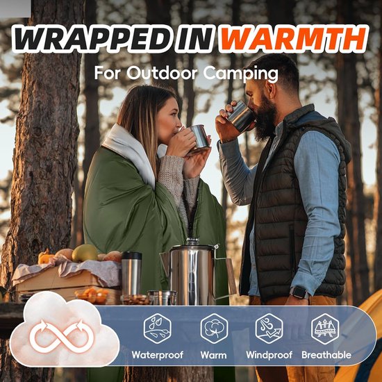 Kampeerslaapzak XL - Slaapzak volwassenen - Kamperen en outdoor - Waterproof en warm - 90 x 230 cm - Groen — afbeelding 4