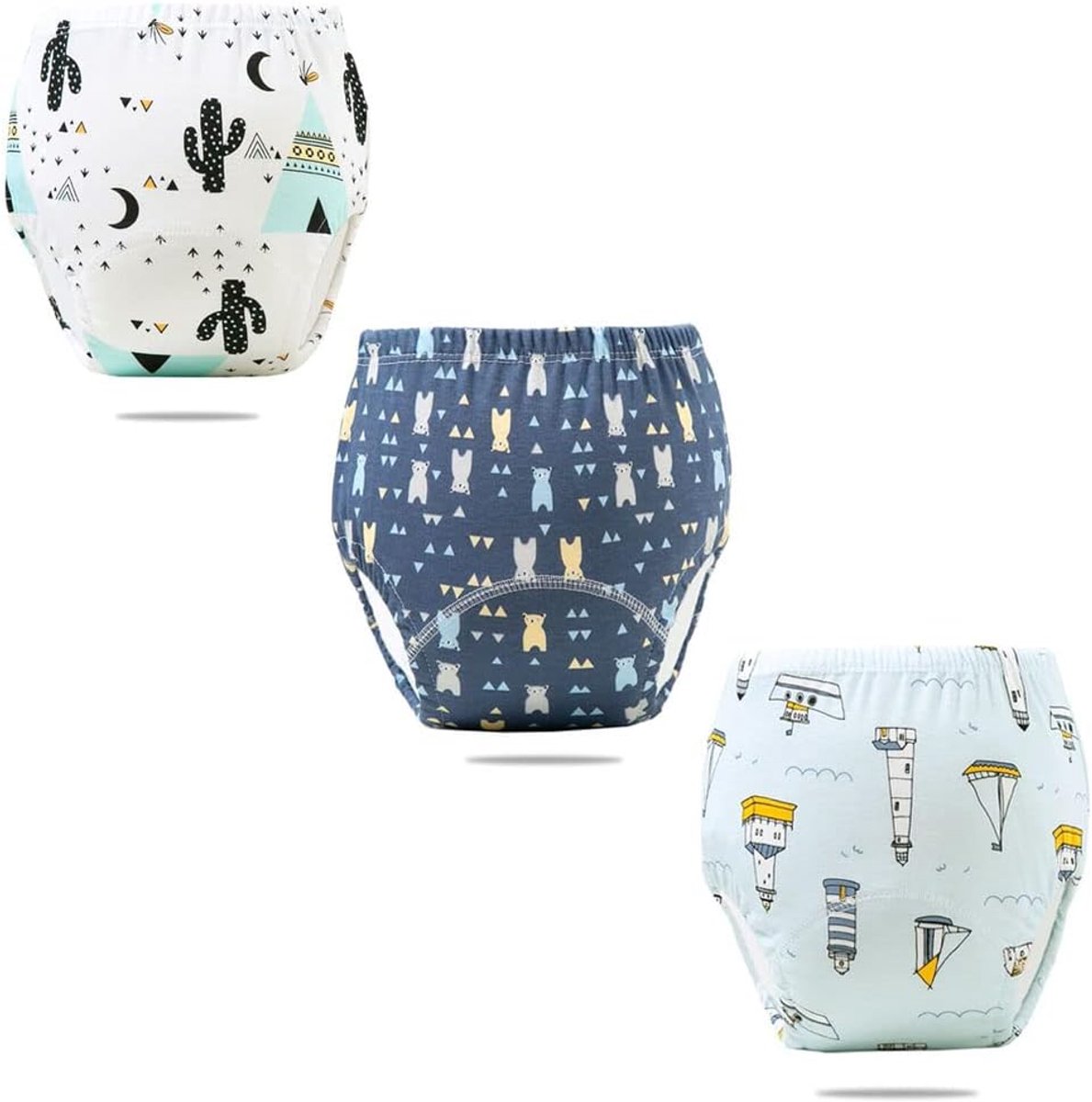 SnelShoppen - Set van 3 Baby Jongens Katoenen Oefenbroekjes Wasbaar Trainingsbroeken met Lekbescherming - Ideaal voor Potty Training - Comfortabel en
