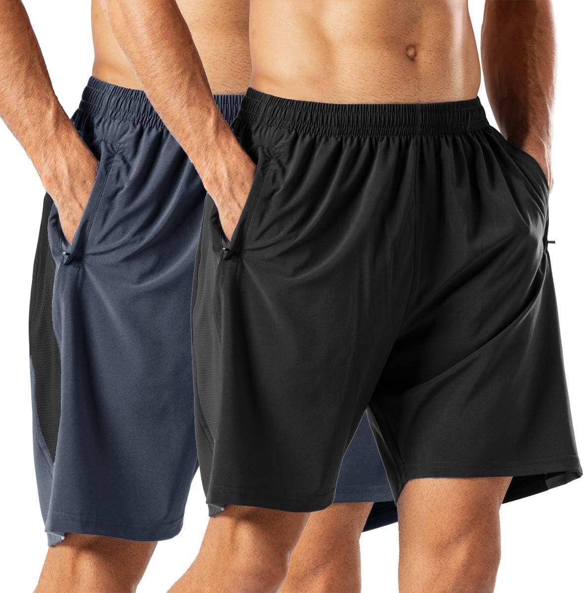 Hardloopbroek voor heren, sneldrogend, sport, korte broek met ritszak