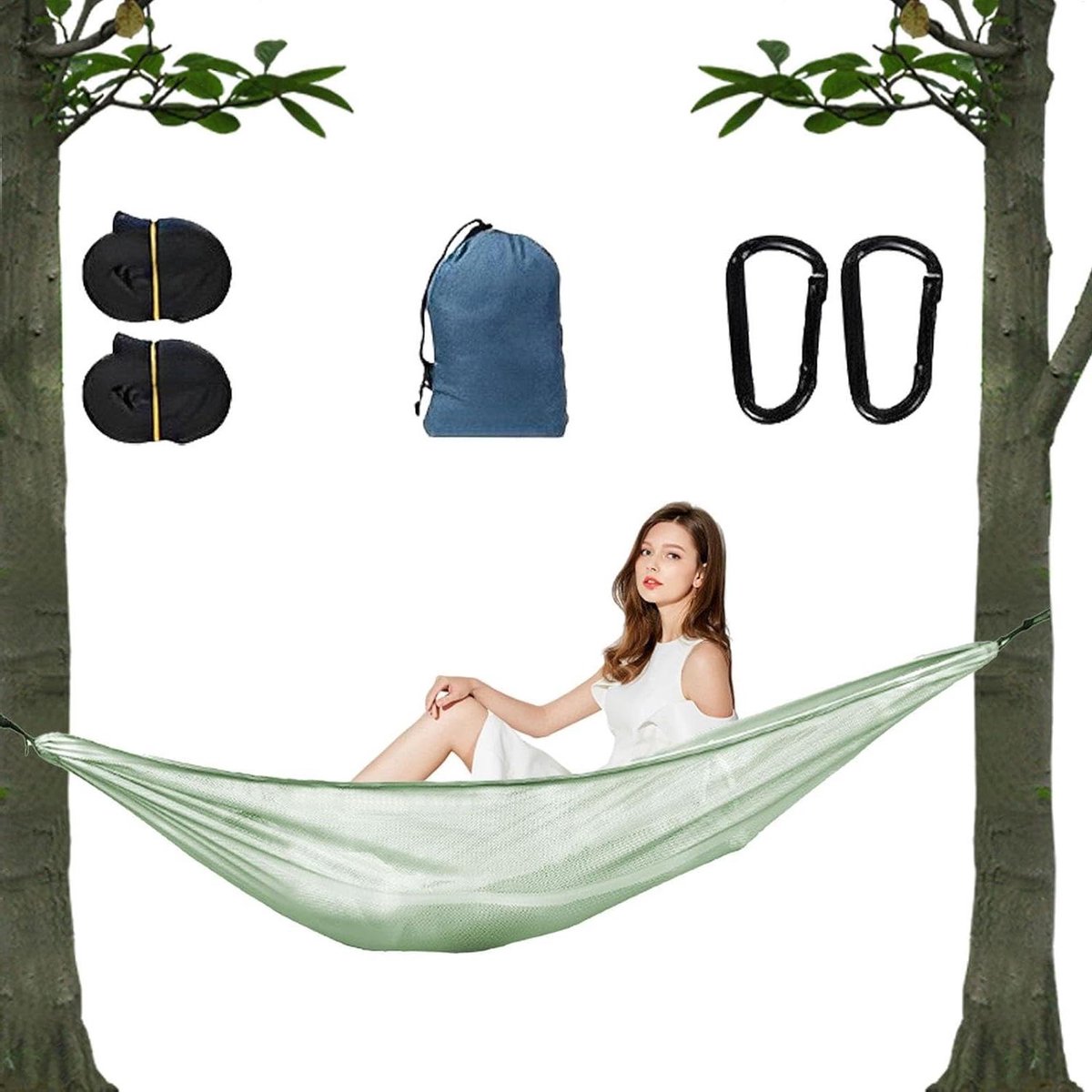Mesh Hangmat - Buitenbed - Buiten Ontspannen - Anti-rollover ontwerp - 280 x 150 cm - Groen