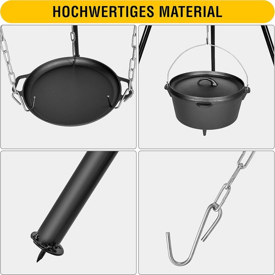 Draaibaar Grillrek met Driepoot - Buitenkeuken Grill - Buiten Koken - In Hoogte Verstelbaar - 40 cm Grill Diameter - Zwart-Zilver — afbeelding 3