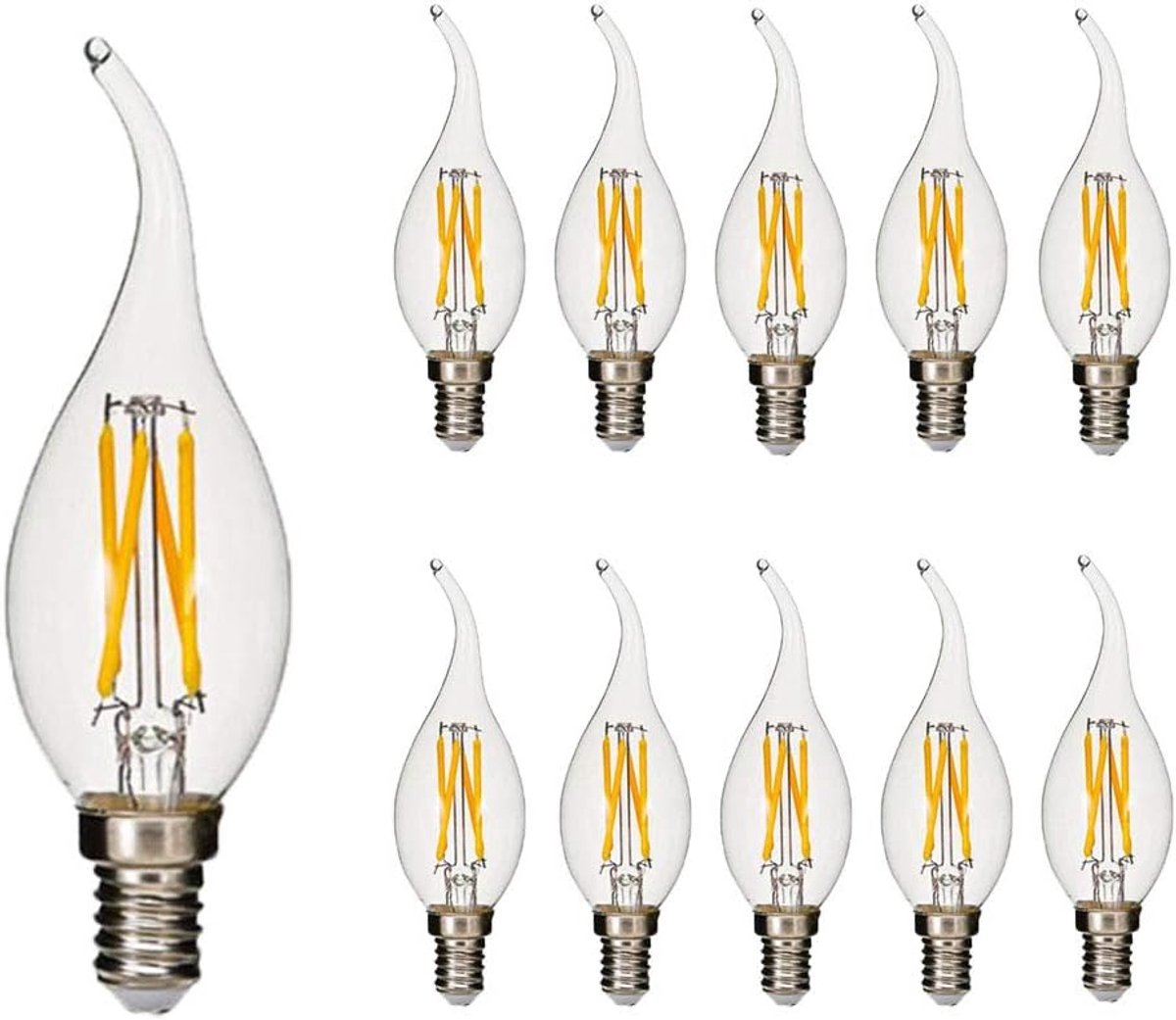 10 stuks e14 kaarslamp 4w E14 Vintage Candelabra 4W C35 Led-lamp 400 Lumen Warm Wit 2700K LED Kroonluchter Lampen E14 Equivalent 40W, E14 Flame Tip No Dimmable C35 LED Candle Lamp