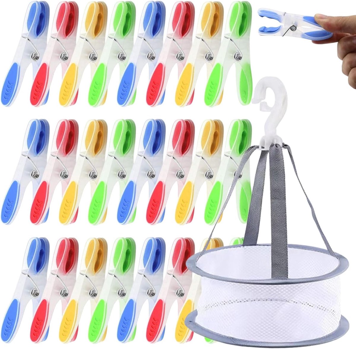 Wasknijpers met wasknijpers mand, wasknijpers met antislip siliconen, meerkleurige wasknijpers laat geen merken achter voor wasgoed, broeken, T-shirts, ondergoed, sokken