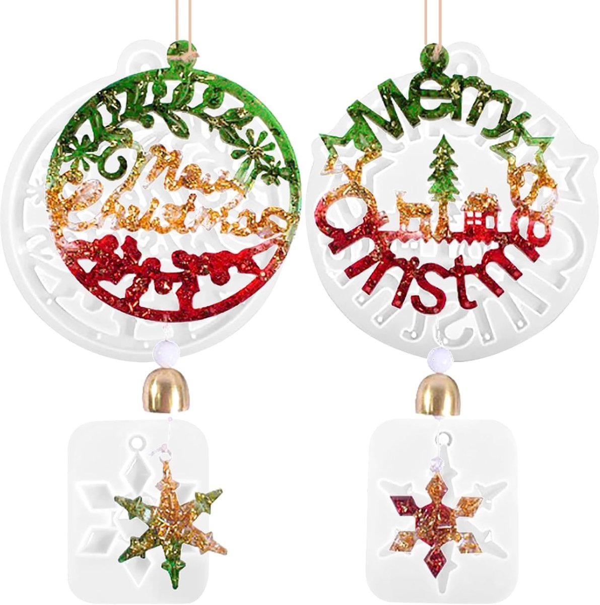 Kersthars mallen siliconen, epoxyhars kerstmal voor feestelijke windgong, Merry Christmas Bell & Sneeuwvlok mallen voor hars ambachten Home Decoraties Gepersonaliseerde geschenken