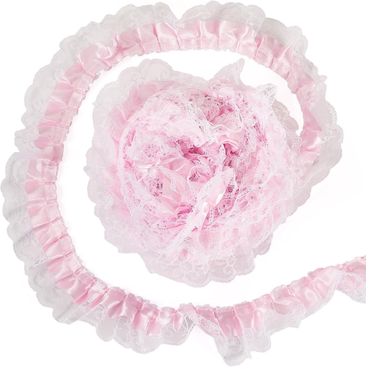 12,5 Yards Polyester Lint 47mm 1-7/8 "Kant Afgewerkt Satijnen Lint Ruche Geplooide Linten voor Kleding Accessoires Jurk Versieringen, Flamingo