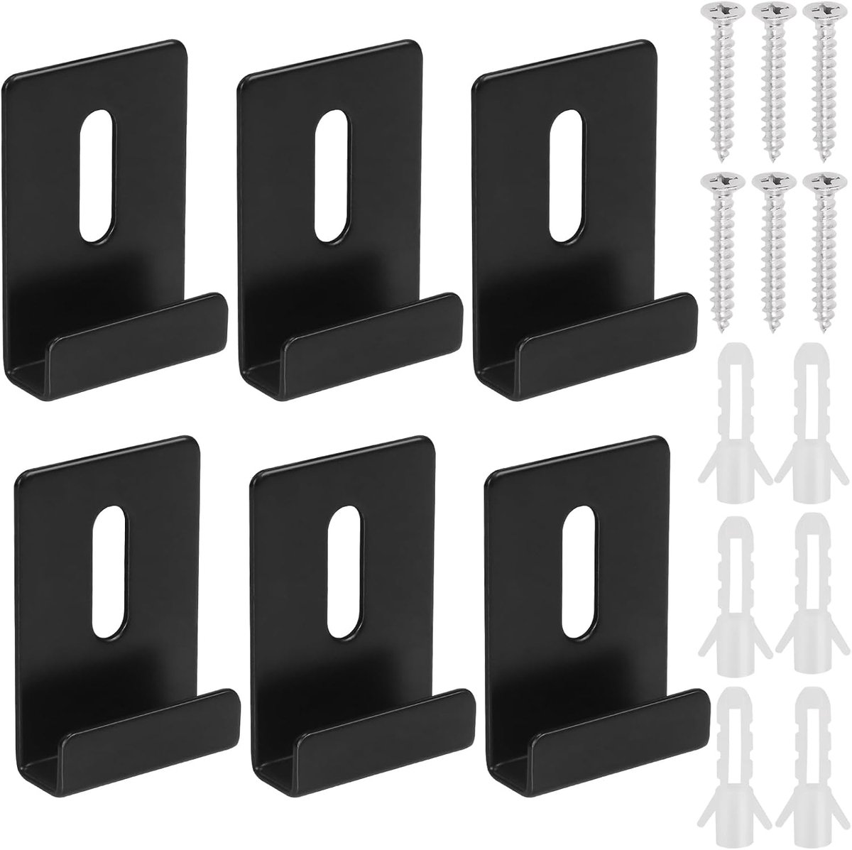 6 sets zwarte metalen spiegelclipsset met schroeven, breed kanaal spiegelhangerclipset, grote zware spiegelbevestigingsclips, metalen spiegelhouderclips voor wandmontage frameloze spiegelbord