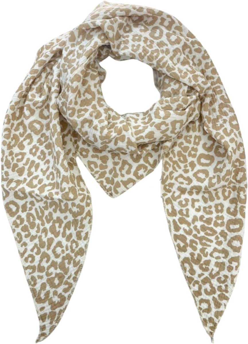 irisaa Sjaal voor dames, luipaard, zachte dekensjaal met luipaardpatroon, driehoekige halsdoek van 100% katoen, Made in Italy