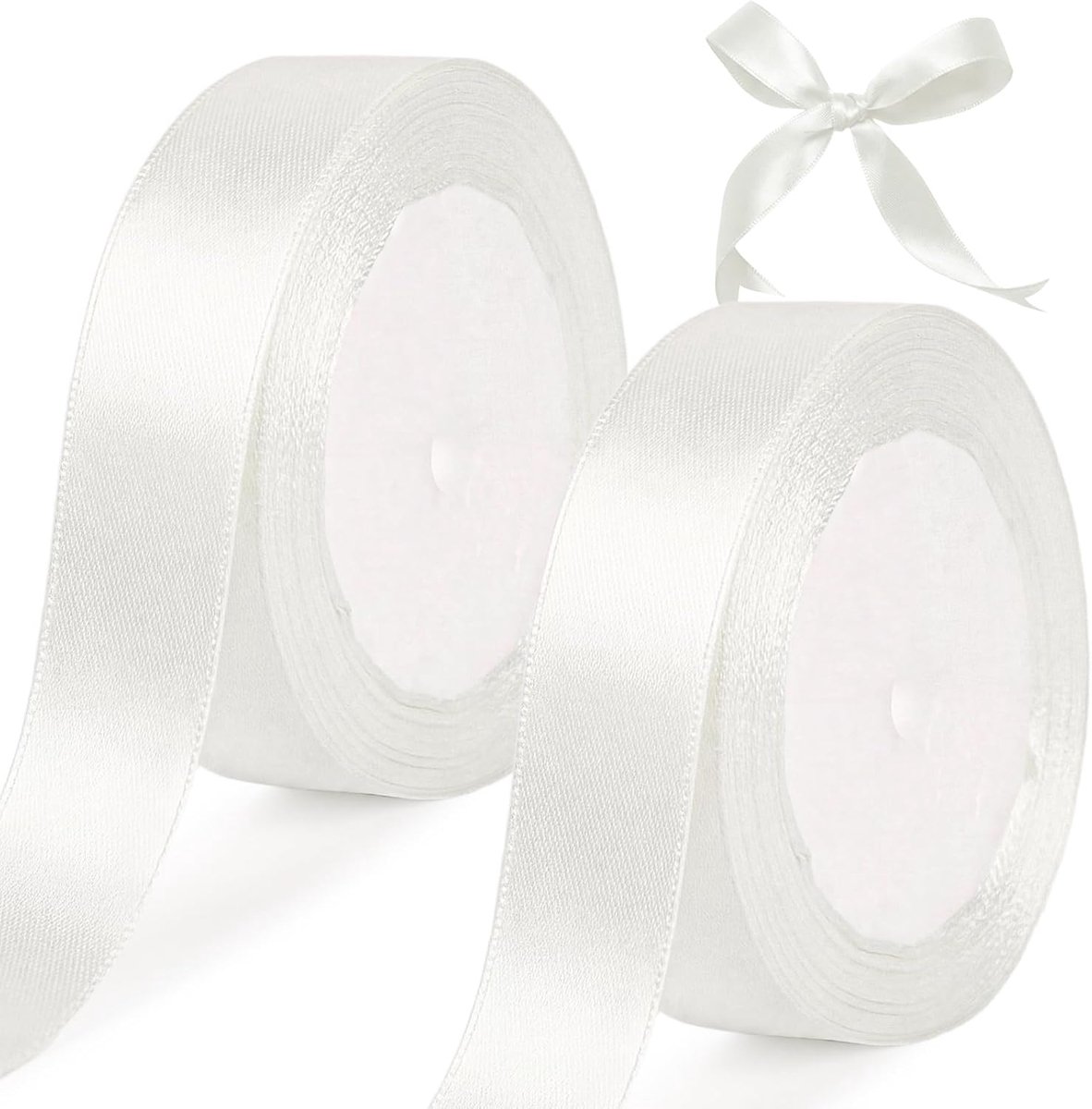 tenn well Satijnen lint, 20 mm, 44 meter, wit, voor inpakken, knutselen, haarlinten, bruiloftspartij en kerstdecoratie, 20 mm, 44 meter