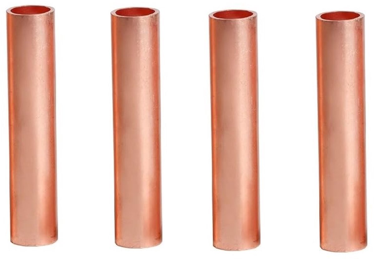 4 stuks koperen buis, ronde metalen buis, 25 mm², holle koperen buis voor kabelverbinding, koperen buis