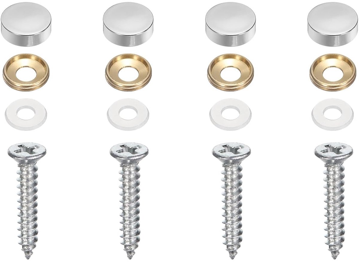 4 stuks decoratieve messing schroeven met schot 16 mm spiegelschroeven met decoratieve zelftappende schot voor meubels kast spiegel bevestiging zilverkleurig