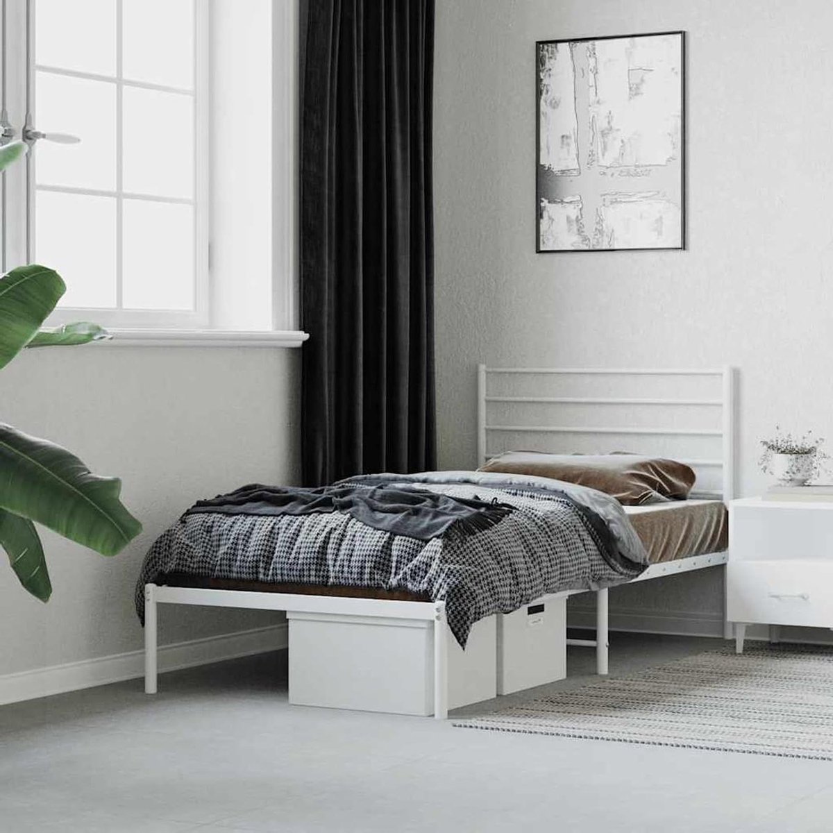 Metalen Bed - Eenpersoonsbed Bedframe - Comfortabel Slapen - Met Hoofdeinde - 75 x 190 cm - Wit