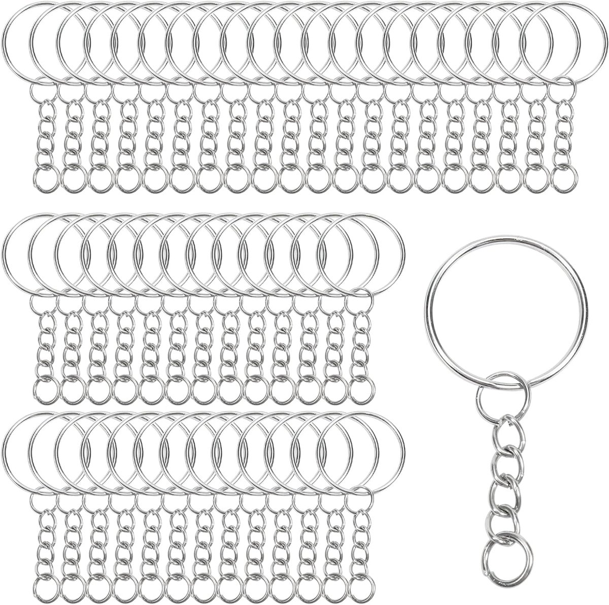 100 stuks splitringen, 25 mm, sleutelringen met ketting, splitring, sleutelringen om zelf te maken, knutselen, kettingen voor sleutelhangers, handwerk, doe-het-zelf sieraden maken