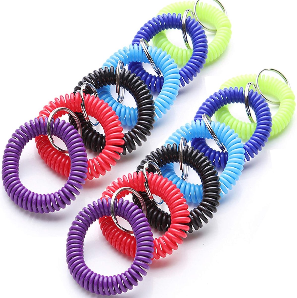 set van 12 polsbandjes, elastische veerspiraal, flexibele spiraalspoel, rekbare armband met sleutelring voor fitnessstudio, zwembad, huisdierbagage (6 kleuren)