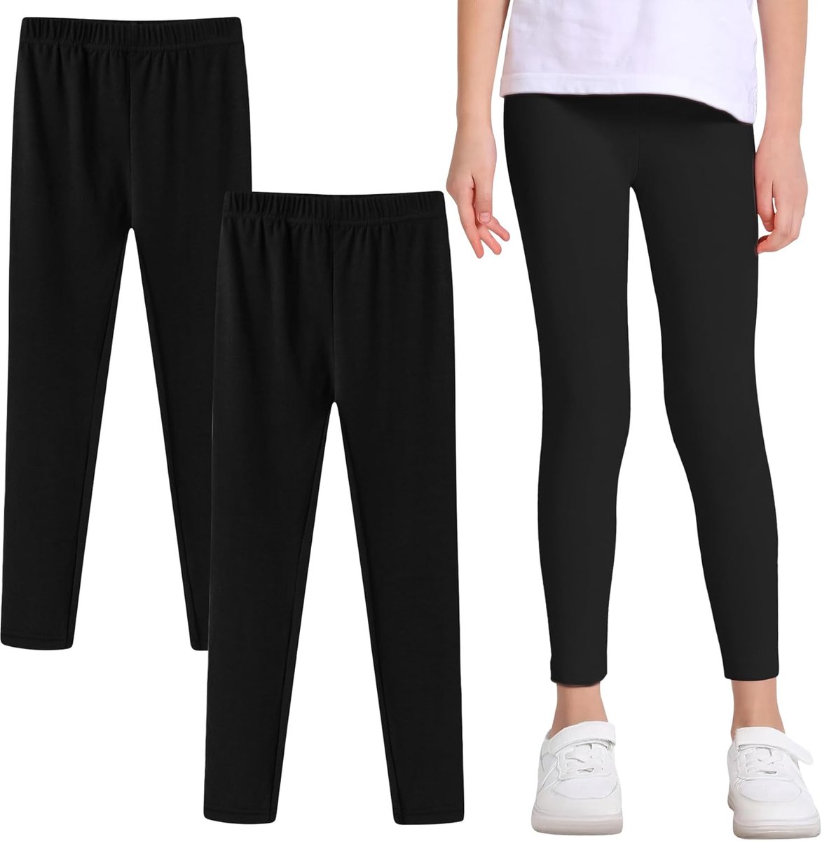 Leggings Meisjes 2 Set Katoenen Kids Elastische Ademende Sport Leggings Lange Broek Eenkleurige Sportbroek Kids Broek Activewear voor Schooldansen Voor 5-12 Jaar, 116-158
