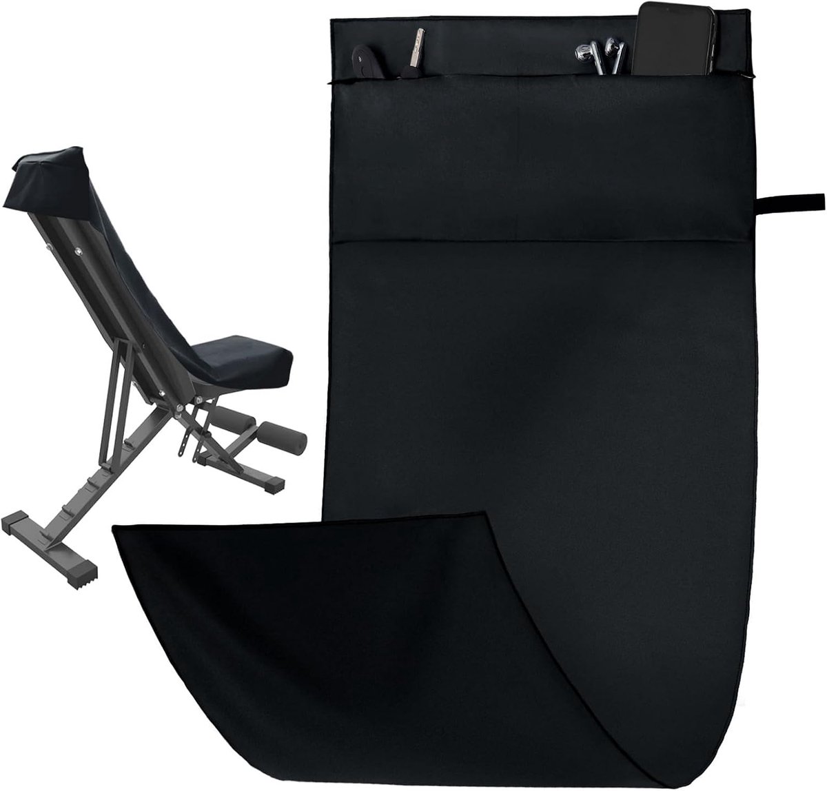 130 x 50 sporthanddoek met ritssluiting in zak, fitnesshanddoek, microvezeldoek, compacte en sneldrogende sporthanddoek (zwart)