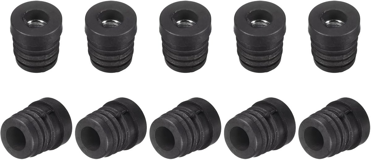 10 stuks schroefdraadinzetstukken van kunststof met schroefdraad M8, voor ronde buizen 19 mm buitendiameter, verstelbare eindkappen van zwarte kunststof voor stoelen met wielen, meubelpoten