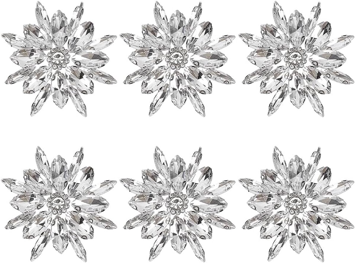 6 stuks bloem hotfix strass applicatie, 50x47mm, platina helder, opstrijkbare patches, bruiloft bruids trouwjurk doe-het-zelf kleding