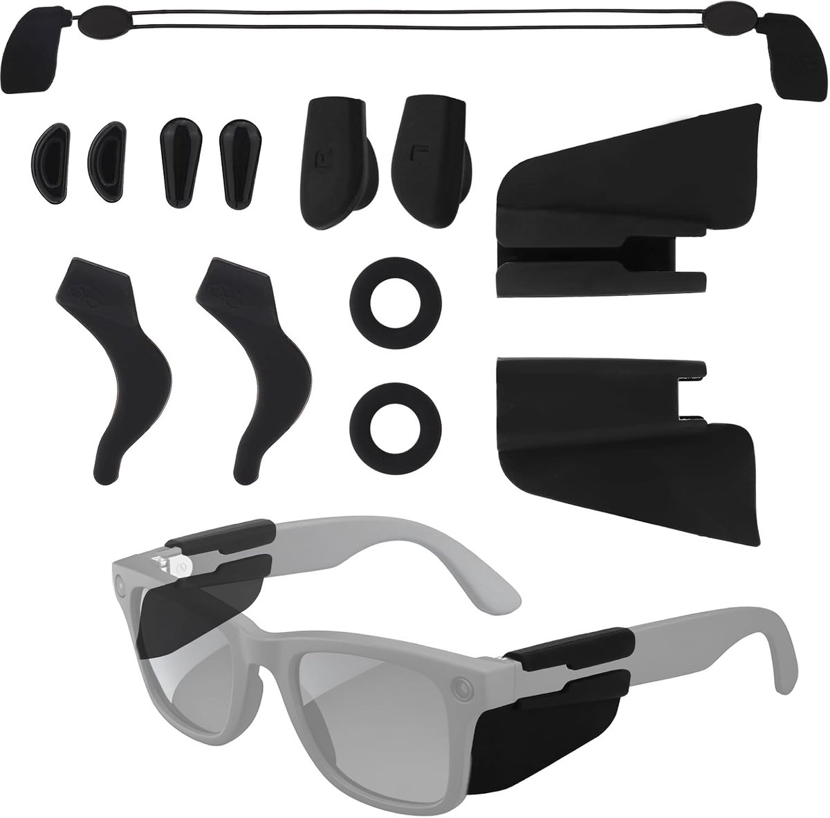 Accessoireset voor Slimme Brillen, Inclusief Oorclips Neuspads Verstelbare Brillenband en Zijbescherming voor Ray-Ban Meta Wayfarer/Skyler/Headliner Slimme Brillen