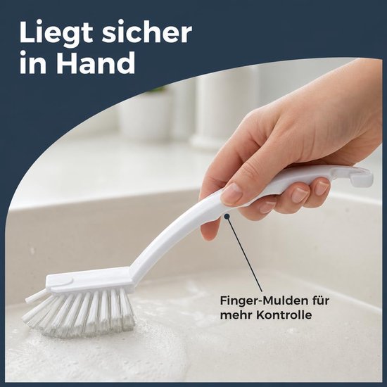 4-pack hoogwaardige afwasborstels met extra lang handvat en schraper. Perfecte spoelhulp voor een stralend schone keuken. Onmisbaar voor pannen, potten en servies, wit en grijs — afbeelding 4