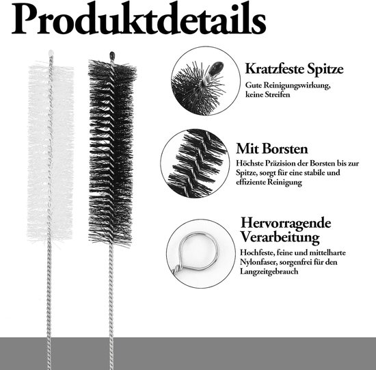 12 stuks, 21 cm, reageerbuisborstel, fles, reinigingsborstels, melkslangborstel, buisborstel, reiniger voor het reinigen van openingen — afbeelding 5