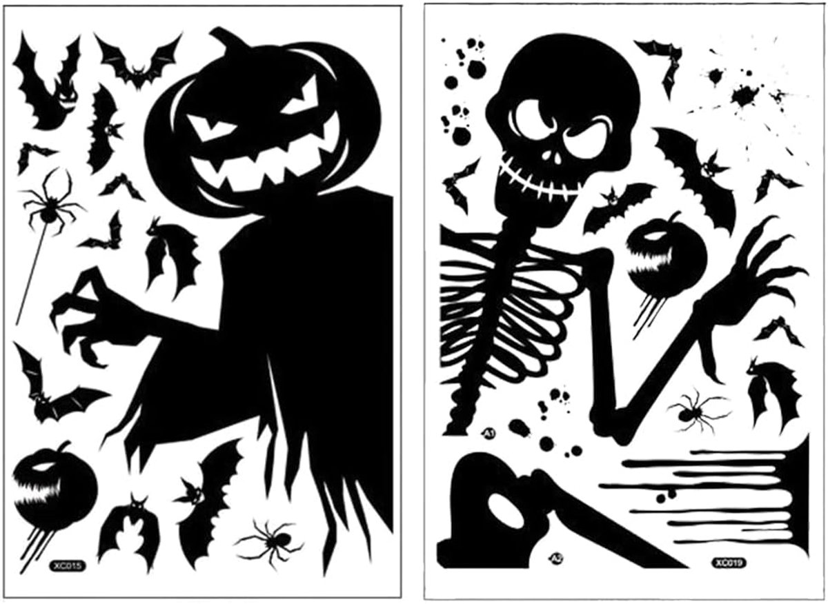 Raamstickerset, zonder lijm, zonder resten, doodskoppen, pompoen, vleermuizen, spookafbeeldingen, glasdecoratie voor feestjes en feesten