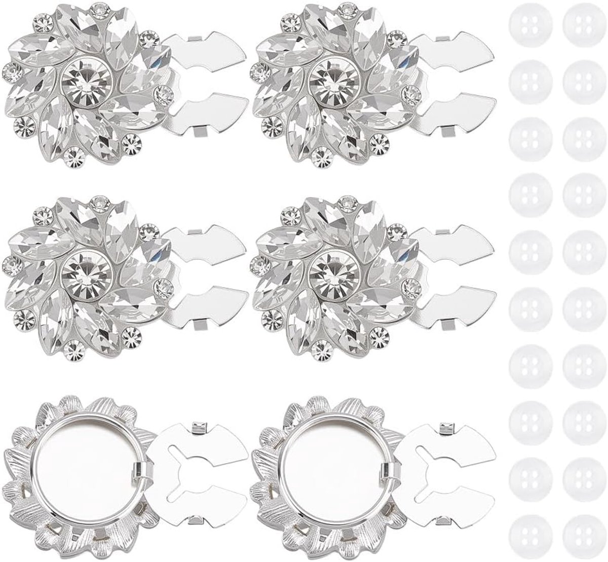 4 stuks afdekking van strass-steentjes, 20 stuks, 11 mm, 4 gaten, manchetknopen, bloemendeken voor jurk, kostuum, accessoires voor overhemden, versieringen, zilverkleurig