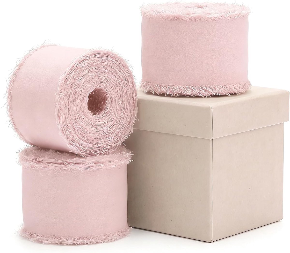 Zijdeachtig lint 3 rollen 3,8 cm x 20 m roze, linten, handgemaakte franjes voor huwelijksuitnodiging, bruidsboeket, kerstdecoratie, geschenkverpakking, strikken maken