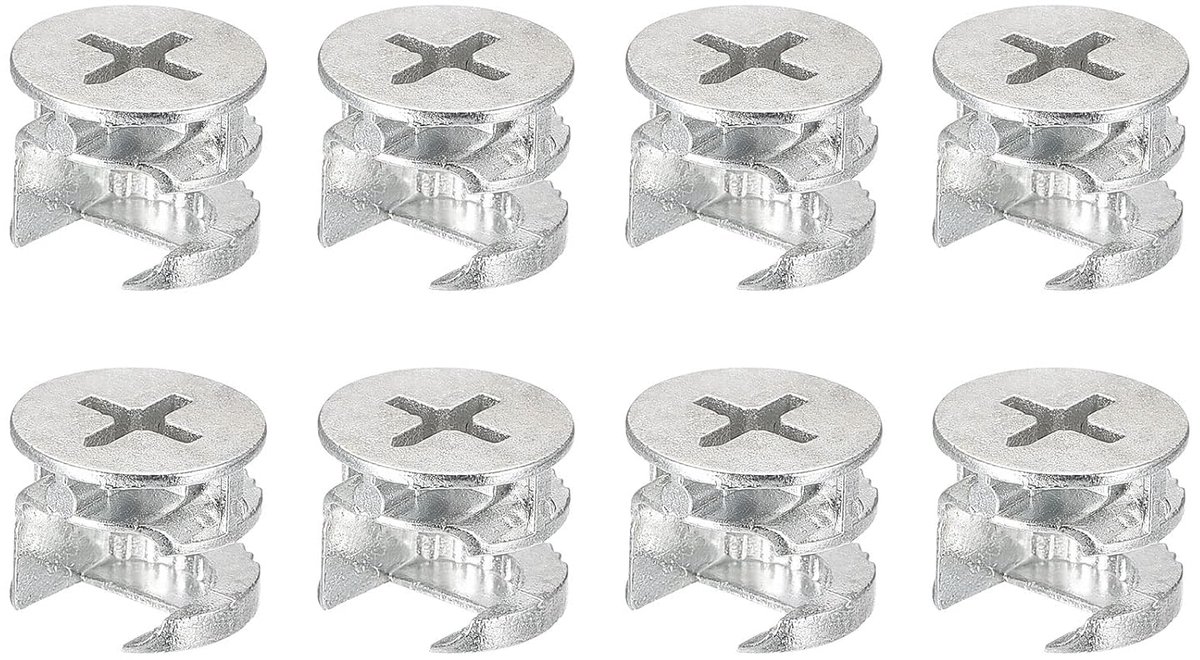sourcing map Nokkensluitmoeren, 24 stuks, voor meubels, 15 x 12 mm, scharnierverbinding, vergrendeling, moer, meubels, nokkenschroef, wit