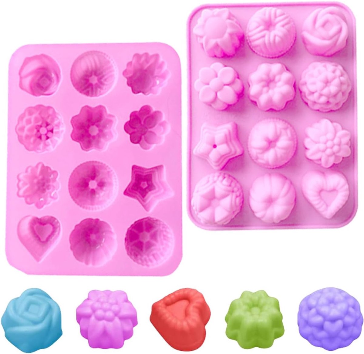 2 stuks 12 bakvormen siliconen bloem zeep vorm muffinvorm cake brood vorm siliconen puddingvorm bloemen cakevormen chocolade jelly snoep bakvorm (roze)