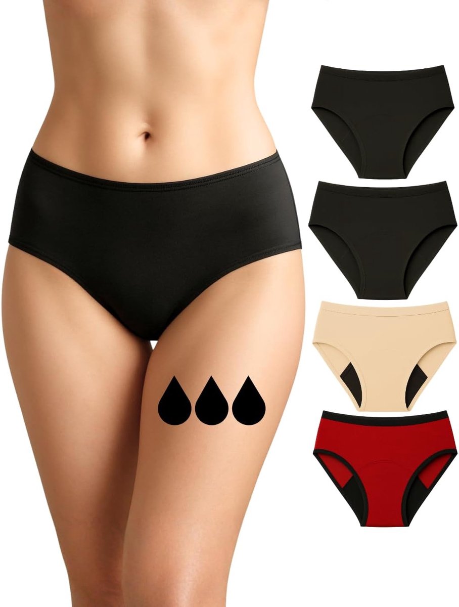 Menstruatie-ondergoed, vergelijkbaar met 2-3 tampons; uitwasbaar; katoen; ecologisch; menstruatieondergoed voor ongestelde vrouwen, slips, absorberend; voor meisjes en dames; XXS-3XL