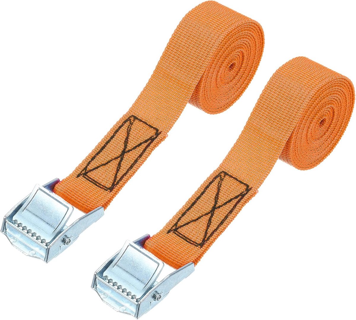 2,5 cm x 1,5 m sjorriem met gespen, 2 stuks vastbindende riemen met camgesp verstelbare stevige veilige cinch-riemen tot 550 lbs voor cargo-kajakfietsen, oranje