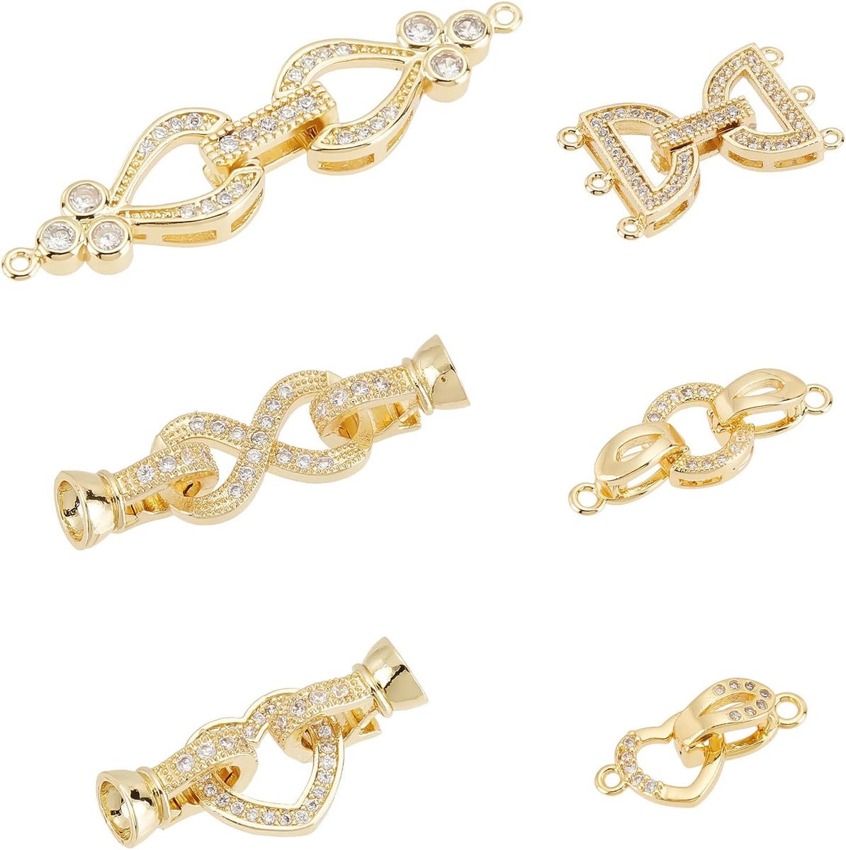 6 Sets 6 Stijl Messing Vouw Over Sluitingen Golden Zirconia Fold Over Sluitingen Extender Sluiting Sluiting End Caps voor Armband Ketting Sieraden Extender